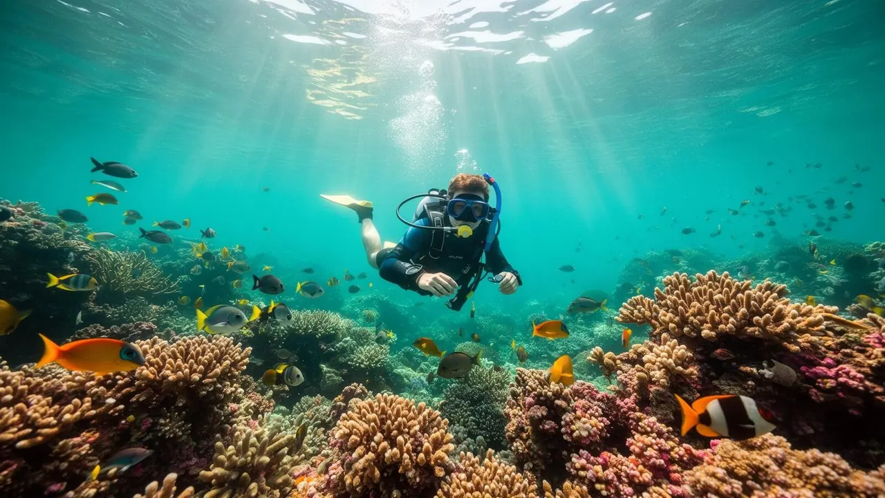 Underwater diving in coral reef
